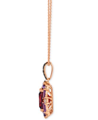Pomegranate Garnet (2-3/8 ct. t.w.), Grape Amethyst (3/8 ct. t.w.) & Diamond (1/4 ct. t.w.) Halo Adjustable 20" Pendant Necklace in 14k Rose Gold