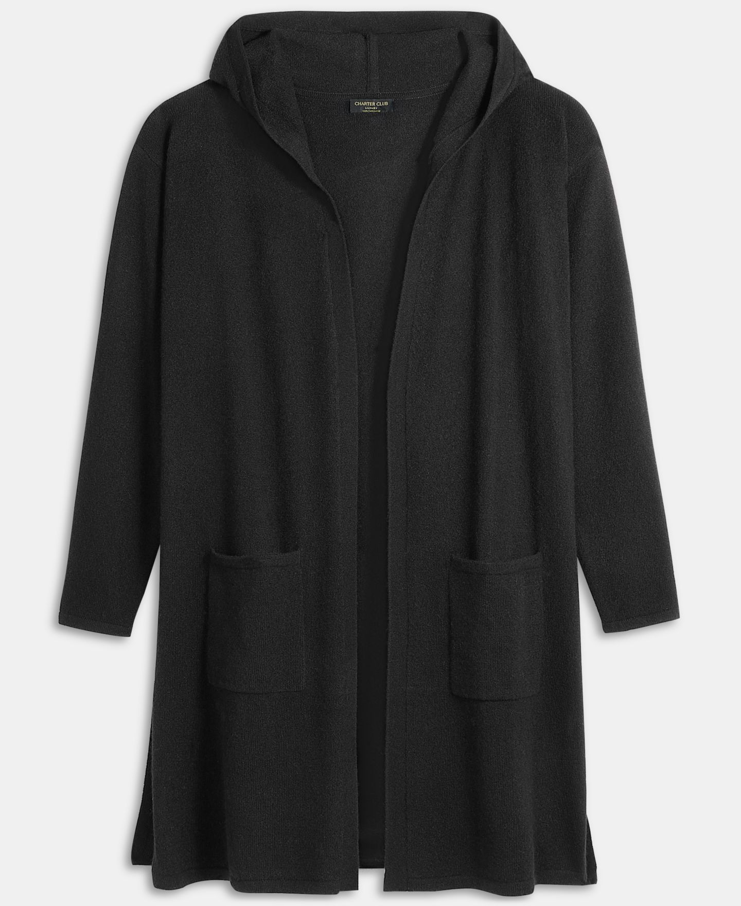 Женский кардиган Charter Club Plus Size Hooded 100% Cashmere, цвет: Чёрный — фото 5