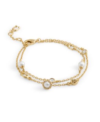 Faux Stone Signature Heritage Cultivated Pearl Charm Double Strand Bracelet