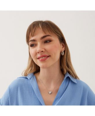 Elliptical Oval Chunky Hoop Sterling Silver Zirconia Earring