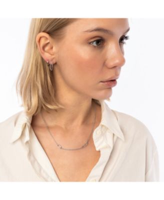 Oval Rectangular Sterling Silver Hoop Earring