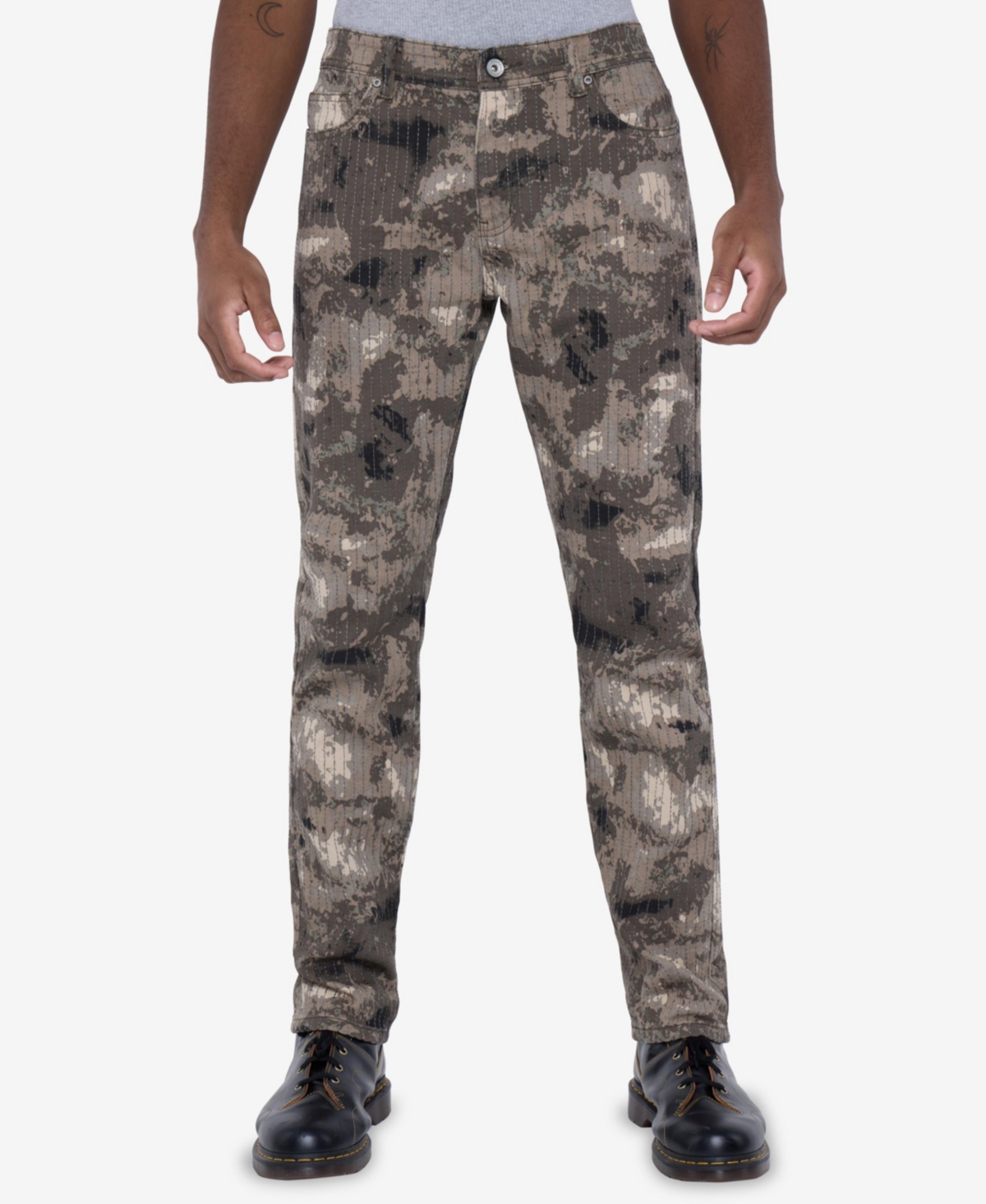 Men's Printed Denim Vertical Stitching Jeans - Taupe camo