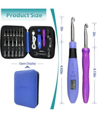 Rechargeable Lighted Crochet Hook Set with Stitch Counter, 22 Interchangeable Metal Heads, Ergonomic Handle – Gift for Knitters