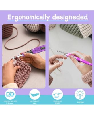 Rechargeable Lighted Crochet Hook Set with Stitch Counter, 24 Interchangeable Metal Heads, Ergonomic Handle – Gift for Knitters