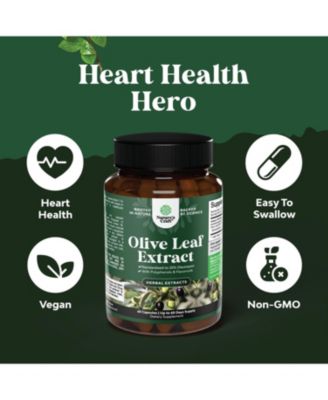 Olive Leaf Extract Capsules | High Strength Antioxidant Supplement | Pure Olive Leaf with 20% Oleuropein for Heart Health | 60ct