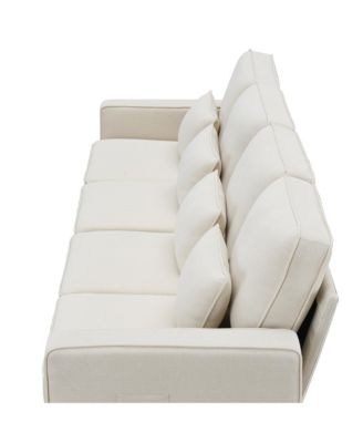 4-Seater Linen Sofa with Armrest Pockets and Pillows
