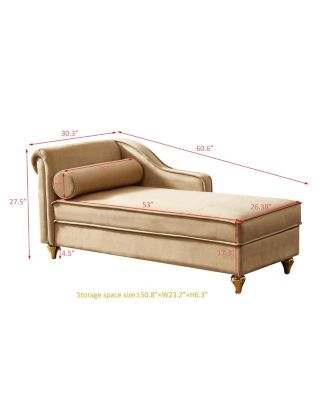 Modern Upholstery Chaise Lounge Chair With Storage Velvet (Khaki)