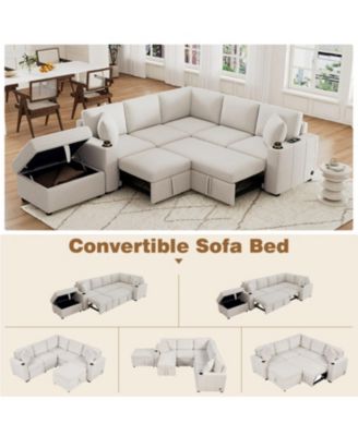 84.7" Sectional Pull-out Sofa Bed with Ottoman