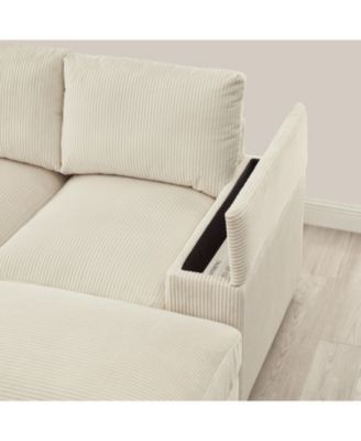 Corduroy Sectional Sofa with Ottomans