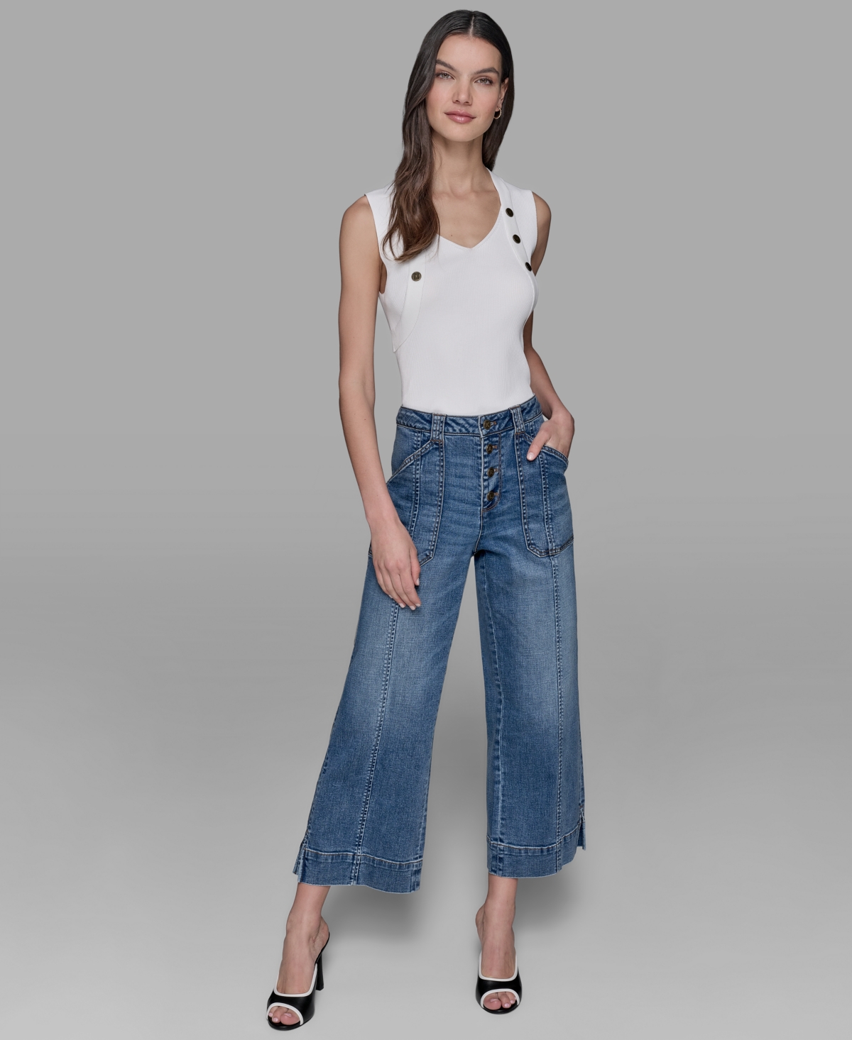 Petite High Rise Cropped Wide-Leg Jeans - Coastal Blue Wash