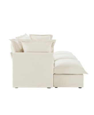 Cream Chenille 3-Seat Sofa with Ottomans & Sleeper
