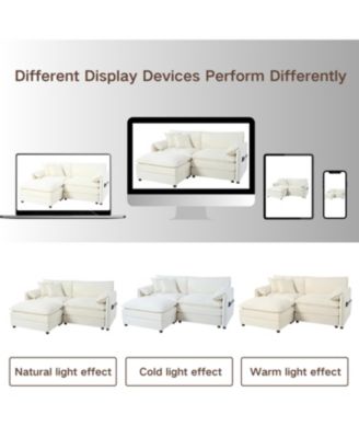 Oversized Beige Chenille Sectional Sofa with Ottomans