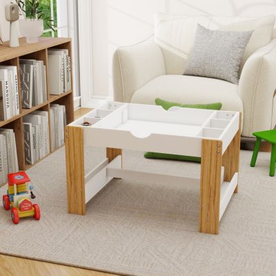 2-in-1 wooden Play Table with  Storage Compartments LEGO Compatibility Modern Activity Learning Table