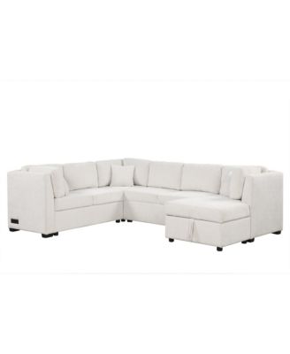 108" U-Shaped Sectional Sofa Bed with Storage Chaise, USB Ports & Power Sockets