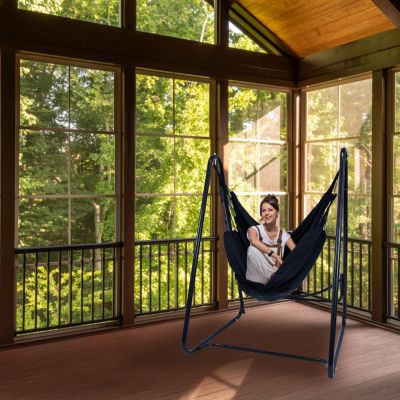 Indoor or Outdoor Hammock Chair with A-Frame Steel Stand - Anti-Tip Feet for Stability - Black