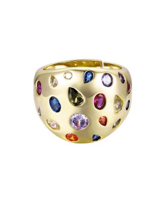 RA 14k Gold Plated with Rainbow Cubic Zirconia Dome Ring
