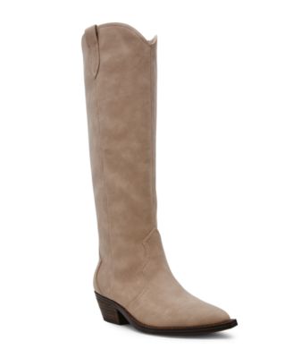 Loud Look Women's Western Cowboy Boots – Mid Calf, Zip Heel, Faux Suede, Pointed Toe