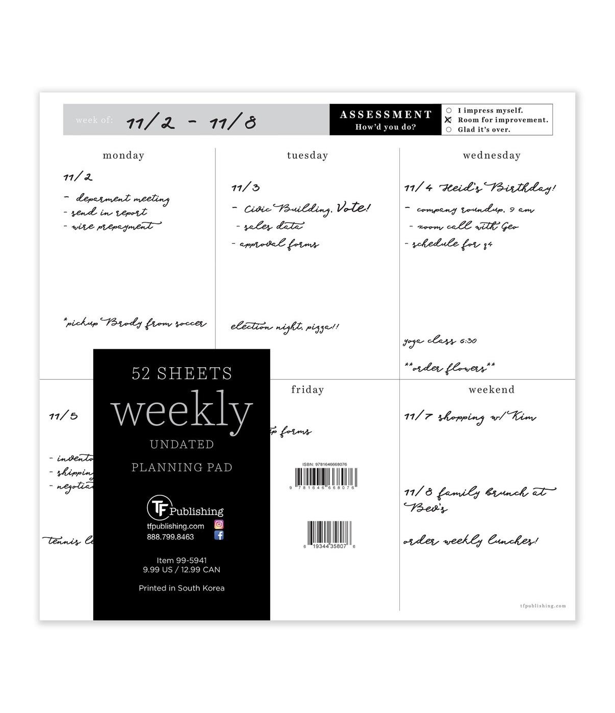 Executive Weekly Square Schedule Pad - Multicolor