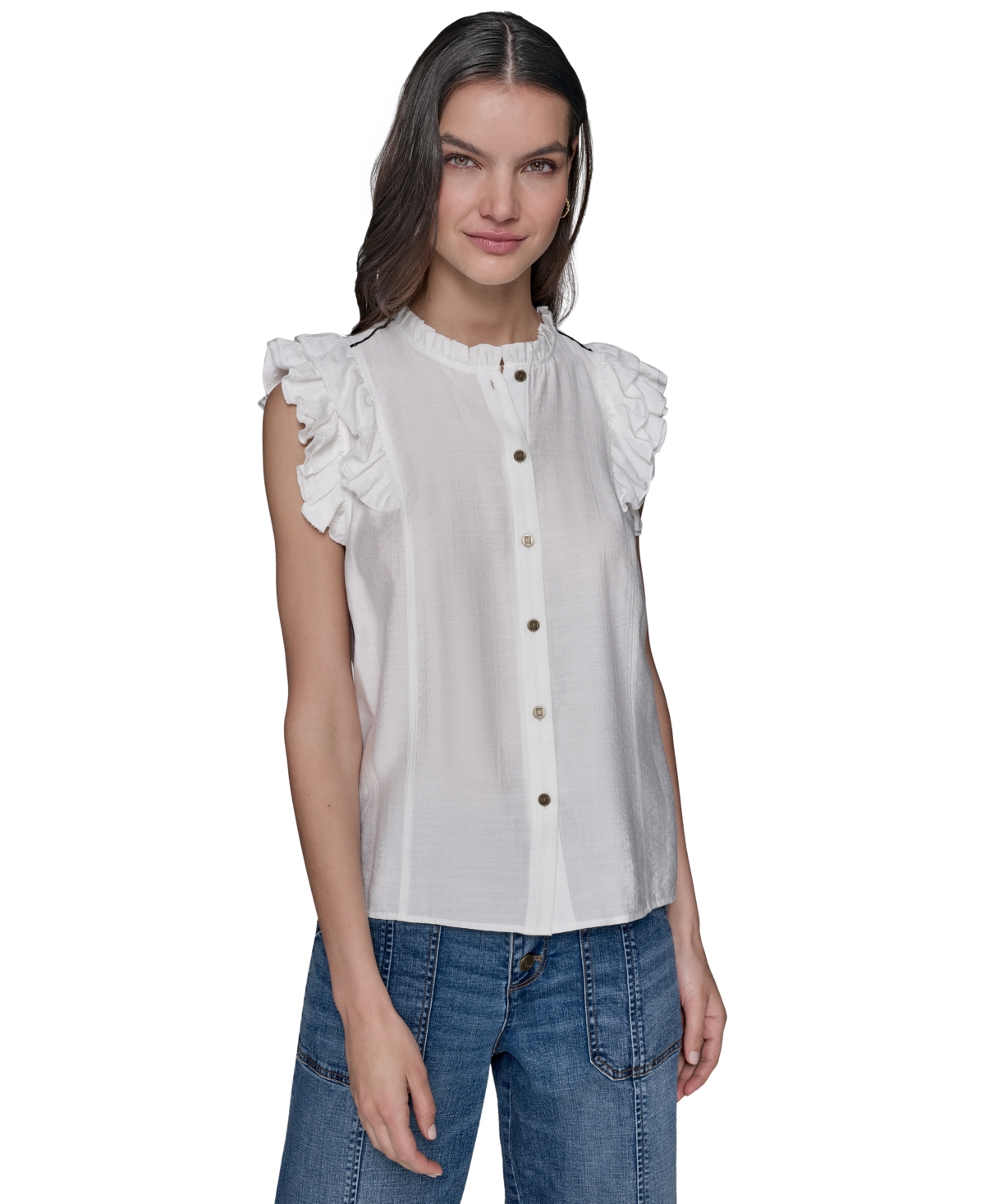Women's Ruffled-Sleeve Button-Front Blouse - Soft White