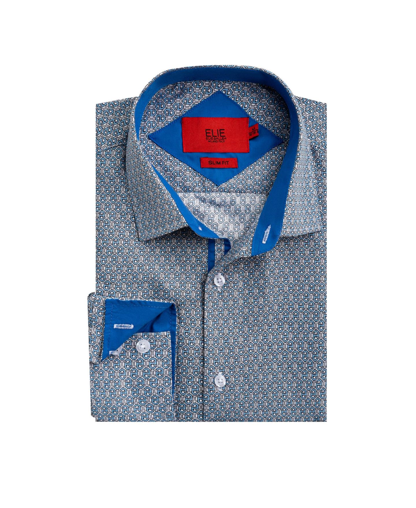 Рубашка Elie Balleh White Slim Fit Geometric Print Shirt для мальчиков, цвет: Белый — фото 1