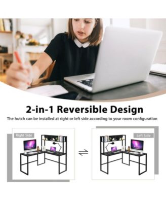 Industrial L-Shaped Desk Bookshelf 55 Inch Corner Computer Gaming Table