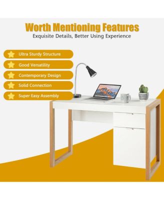 Modern Computer Desk Writing Workstation with Cabinet and Drawer