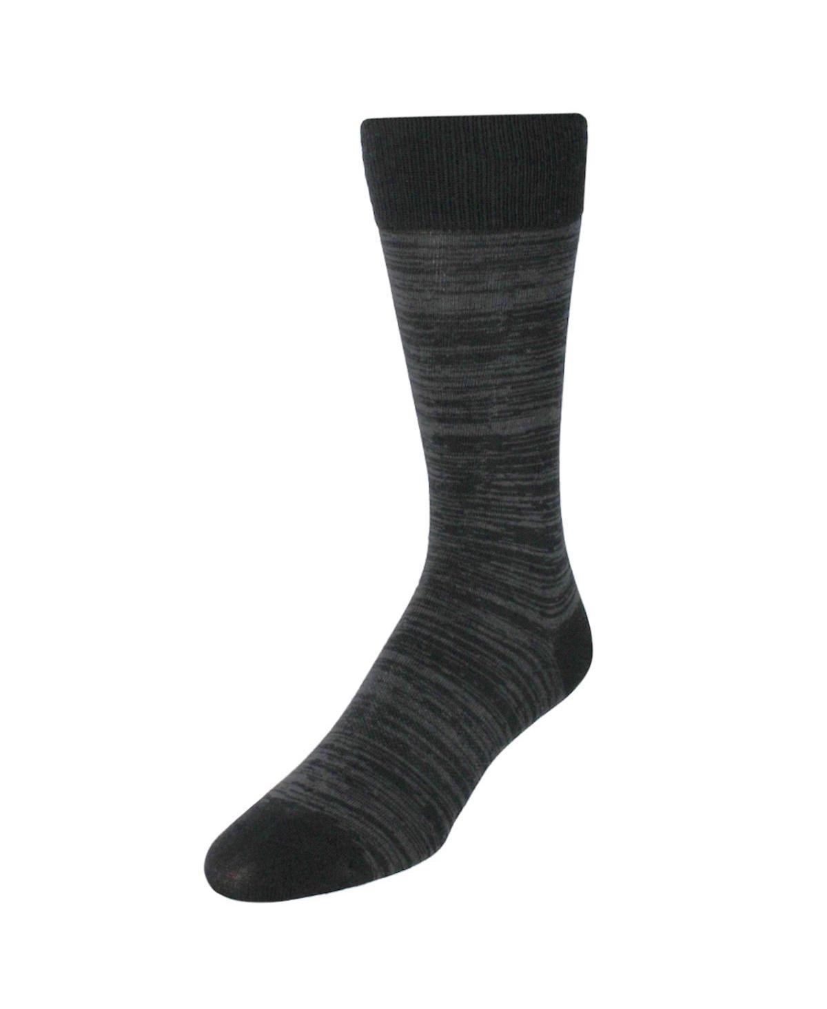 Men's Marius Marled Patterned Mid-Calf Pima Cotton Socks (1 Pair) - Navy blue and grey marled pattern