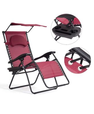 Folding Recliner Zero Gravity Lounge Chair W/ Shade Canopy Cup Holder