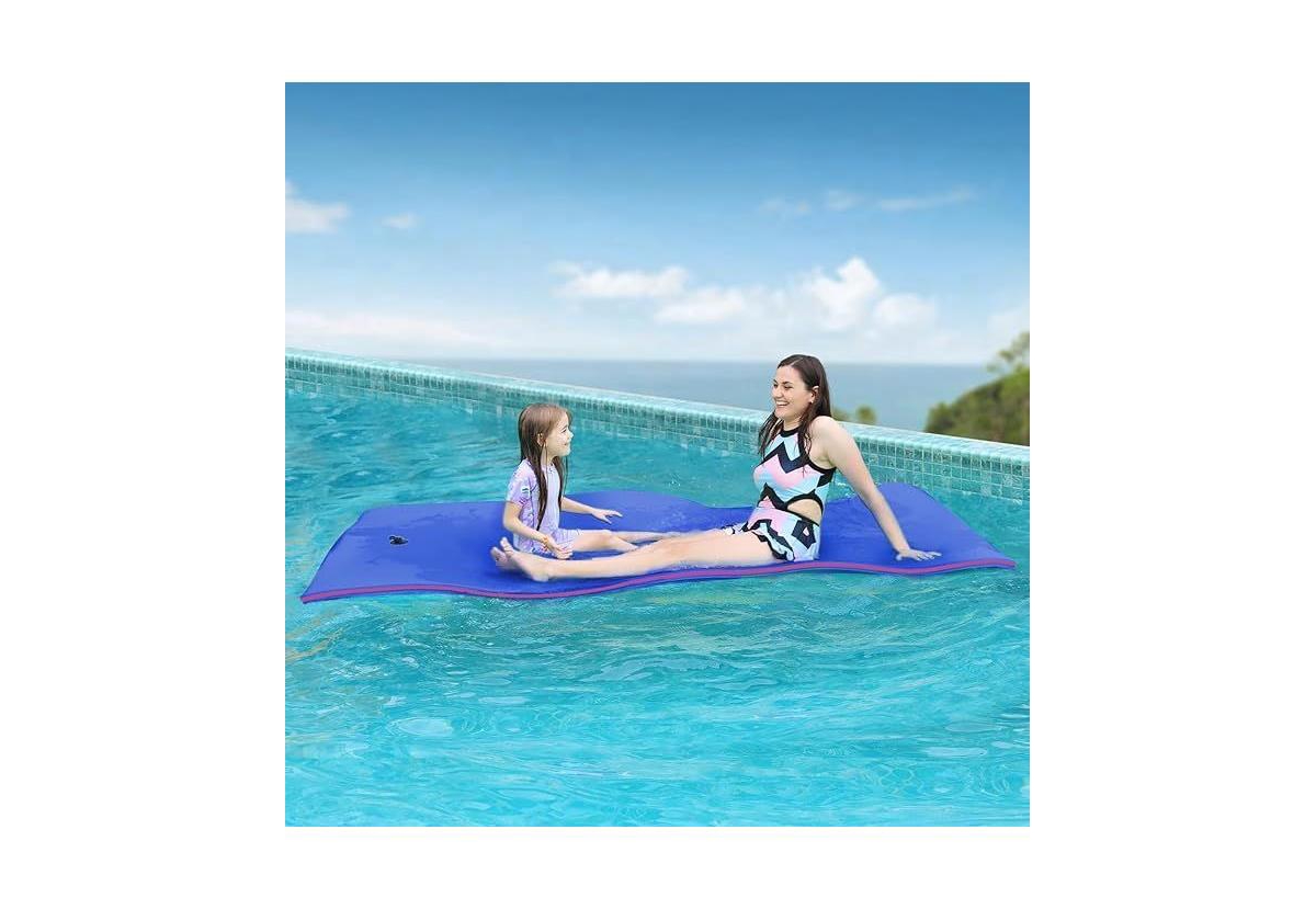 Blue Water Floating Mat Foam Pad, 8x4FT Bouncy Tear-Resistant Xpe Foam