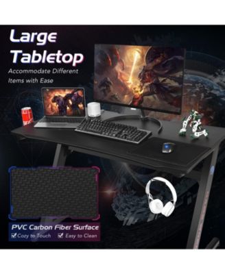 45.5 Gaming Desk, Z Shaped Racing Game Table with Carbon Fiber Surface, Mouse Mat, Headphone Hook, Cup Holder, Game Handle Rack, Ergonomic Home Office Computer Table Gamer Workstation