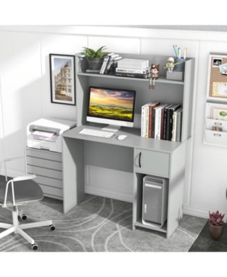Home Office Desk with Raised Display Shelf and 2 Open Shelves