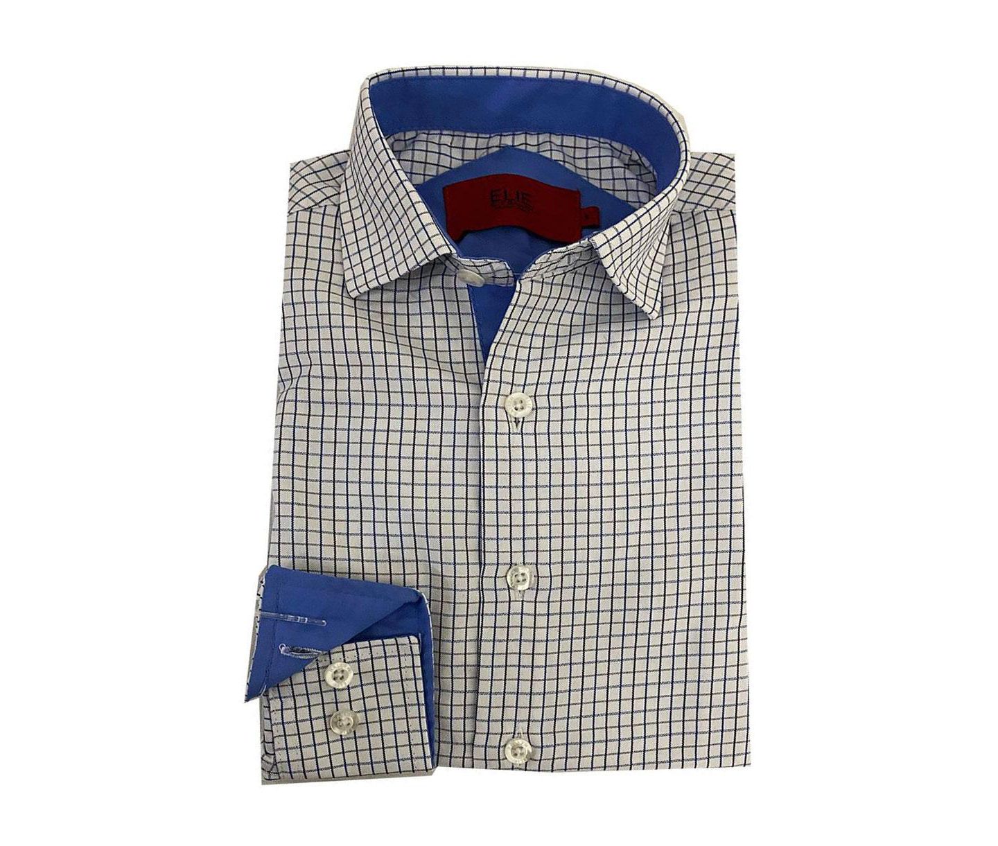 Рубашка Elie Balleh Navy Plaid Short Sleeve Slim Fit Shirt для мальчиков, цвет: Тёмно-синий — фото 1