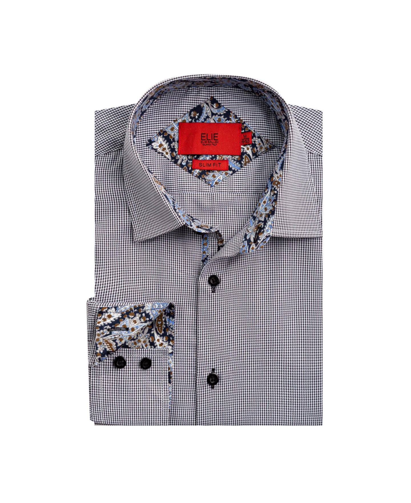 Рубашка Elie Balleh Black Slim Fit Houndstooth Dress Button-Down Shirt для мальчиков, цвет: Чёрный — фото 1