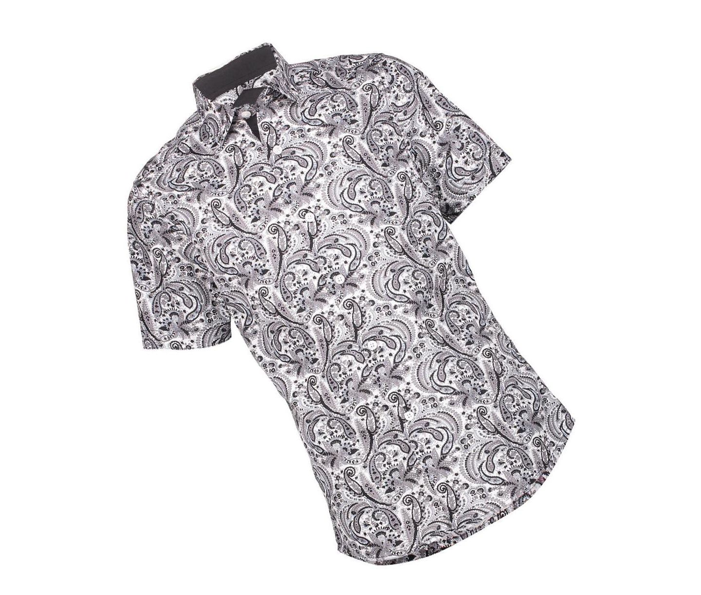 Рубашка Elie Balleh Black Paisley Slim Fit Short Sleeve Shirt для мальчиков, цвет: Чёрный — фото 2