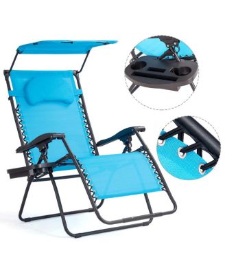 Folding Recliner Zero Gravity Lounge Chair W/ Shade Canopy Cup Holder
