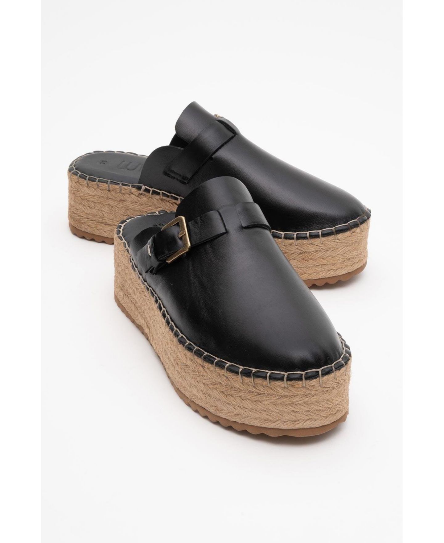 Женские сабо Forever & Always Shoes Novas Leather Platform Espadrille Mule (Women), цвет: Чёрный кожаный — фото 1