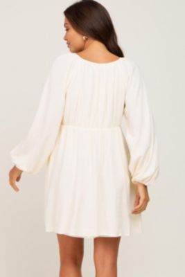 Maternity Beige Crochet Lace Button Front Dress