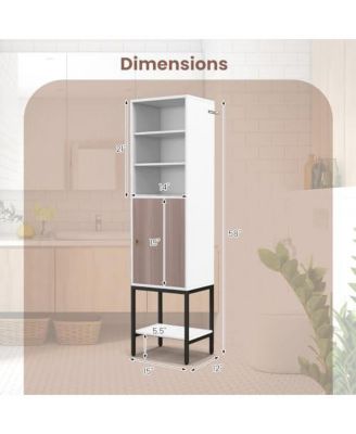 57" 1-Pc. Tall Bathroom Cabinet with 1 Door, 4 Shelves and Adjustable Storage