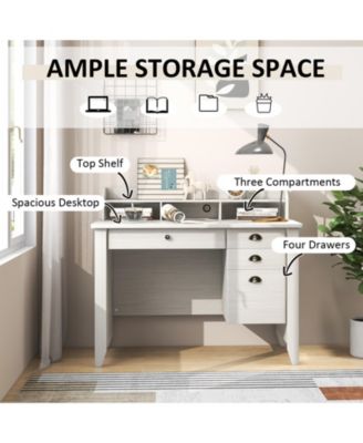 Vintage Computer Desk with Storage Shelves and 4 Drawers