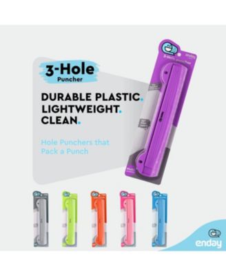 3 Hole Punch Pink, Portable Hole Puncher for 3 Ring Binder, 3 Sheets Capacity, Removable Chip Tray, 10” Ruler for School, Office, 1 Pc-by Enday