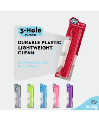 3 Hole Punch Pink, Portable Hole Puncher for 3 Ring Binder, 3 Sheets Capacity, Removable Chip Tray, 10” Ruler for School, Office, 1 Pc-by Enday