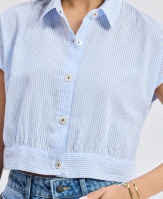 Women's Oversized Crop Shirt in Classic Stripes