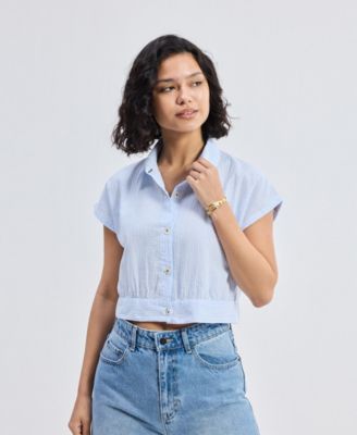 Women's Oversized Crop Shirt in Classic Stripes