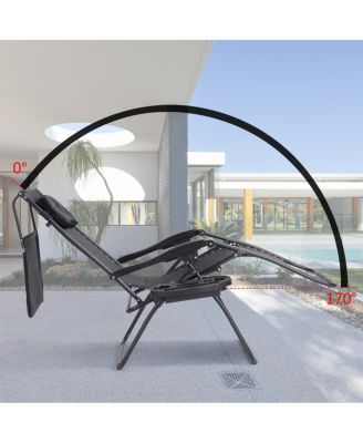 Folding Recliner Zero Gravity Lounge Chair W/ Shade Canopy Cup Holder