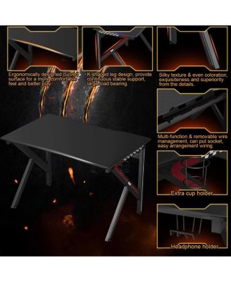 K-Shaped Gaming Desk with Cup Holder Headphone