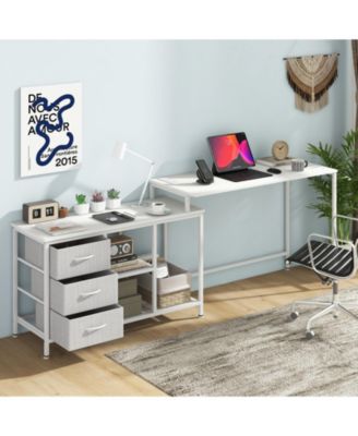 L-shaped Computer Desk with Power Outlet for Working Studying Gaming