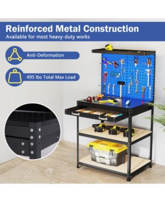 32 x 16 Inch Workbench Work Table with 2 PCs Pegboard Drawer and Shelves