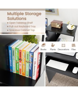 Space-saving Computer Desk with Pull-out Keyboard Tray