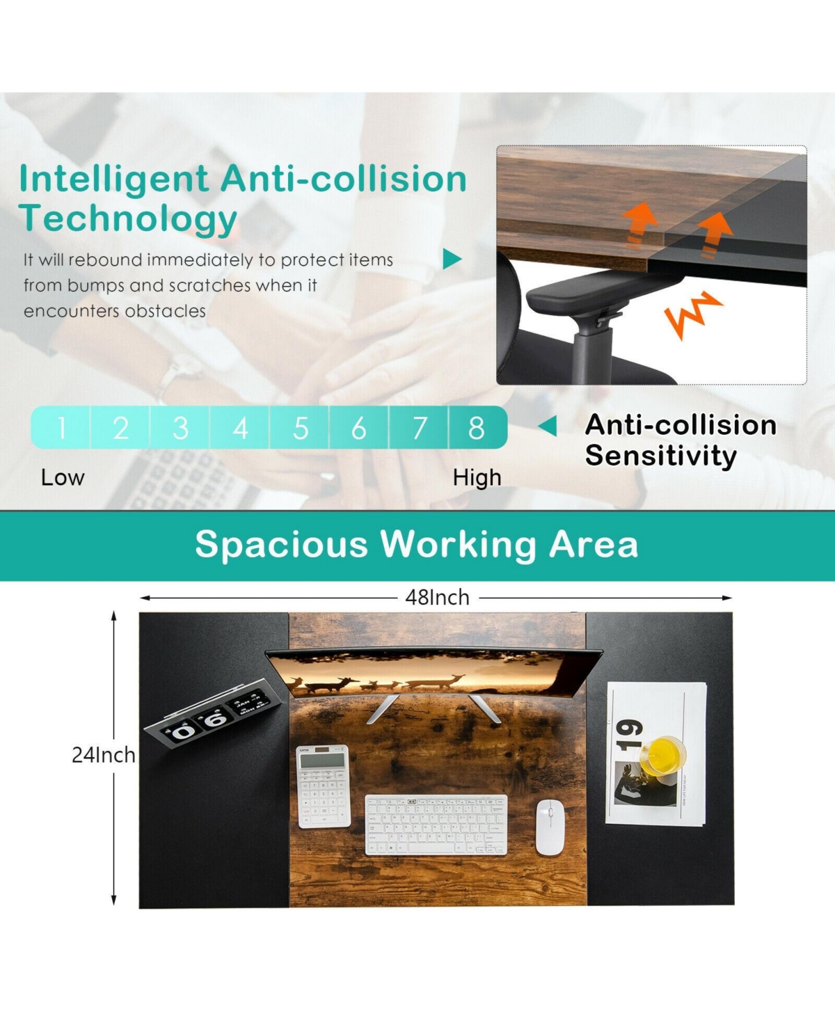 48 Inch Standing Desk with Keyboard Tray