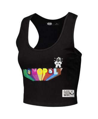 Women's Black Monopoly Tri-Blend Cropped Racerback Tank Top
